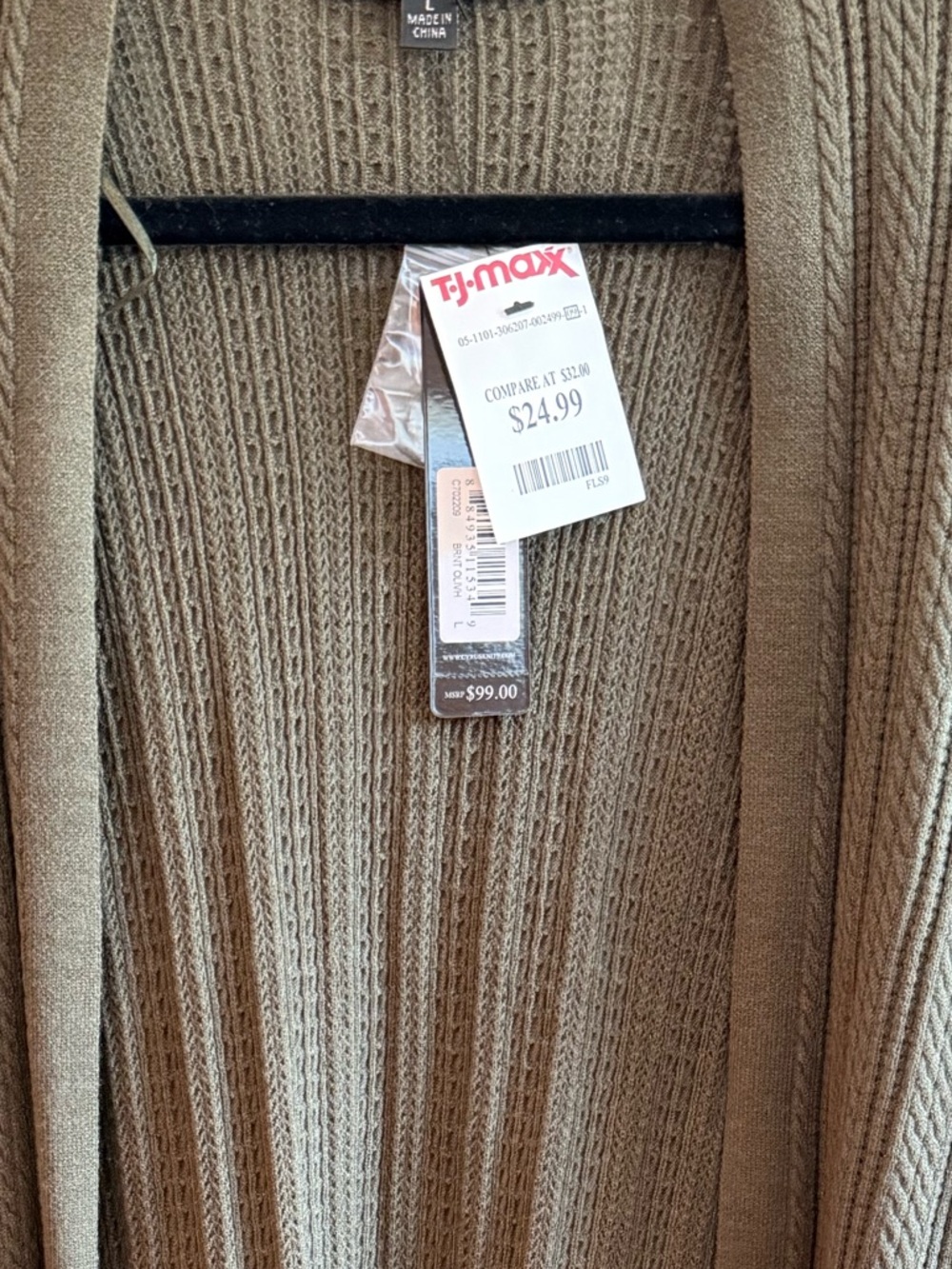 Cyrus Olive Ribbed Open-Front Cardigan - Picture 4 of 4
